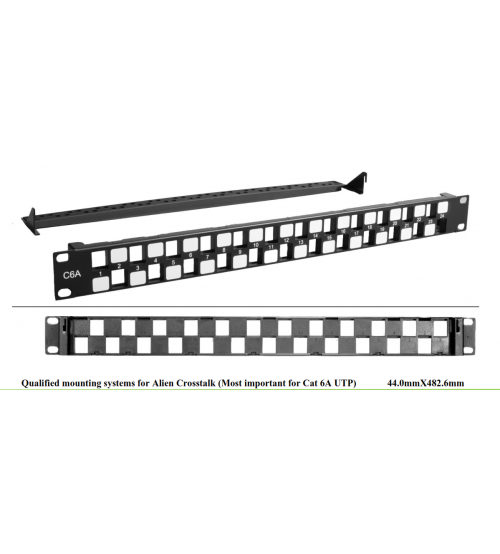 BNET 24 PORT STAGGERED PATCH PANEL 19"/1U BLACK FOR 24x RJ45 KEYSTONE MODULES UTP ONLY (WITHOUT MODULES)